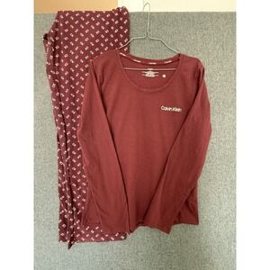 Calvin Klein Sleepwear Pajama Set Top Pants Burgundy CK Logo Ribbed Size Large